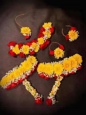 Yellow & Red Fresh Flower Bridal Set