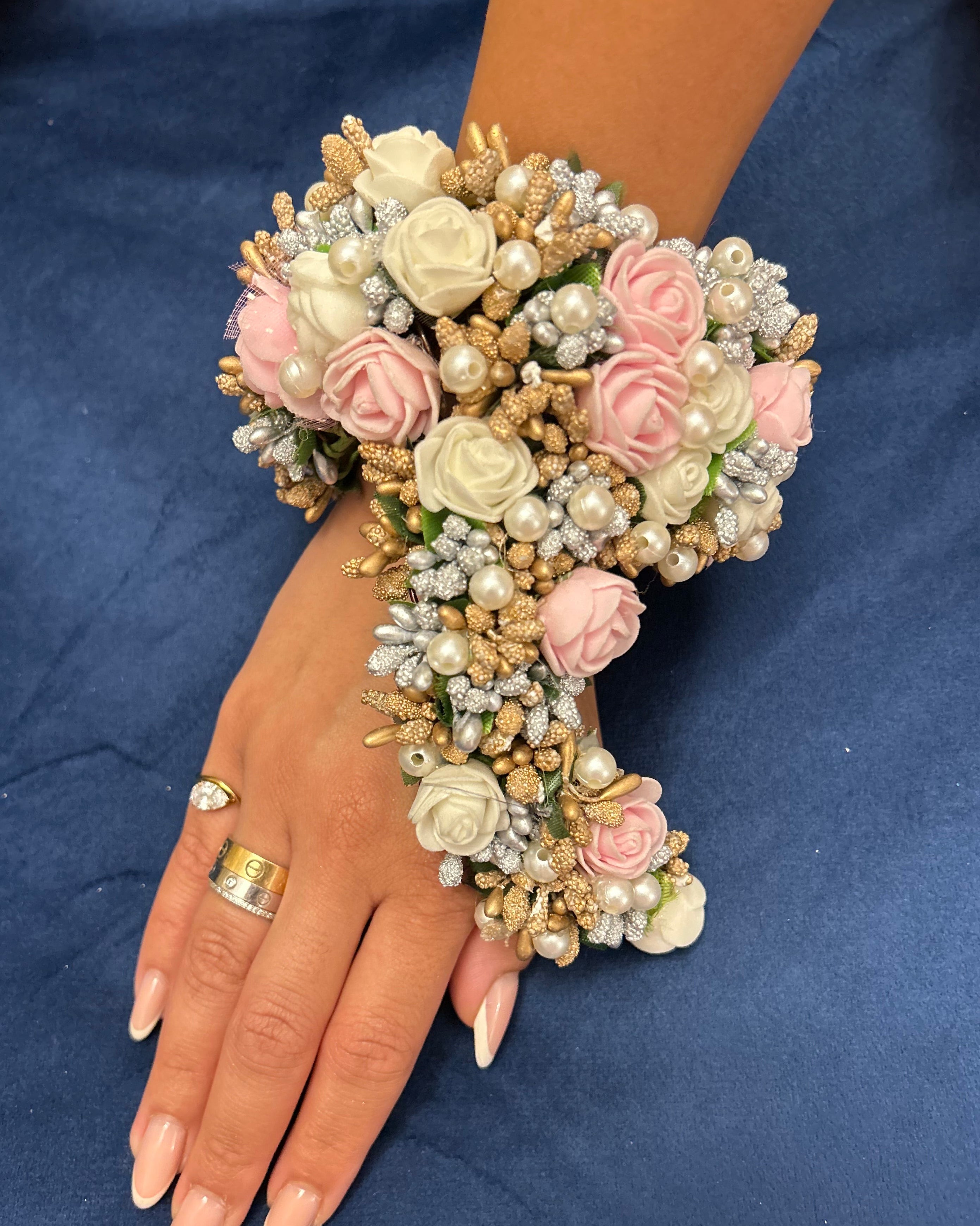 Artificial Floral Bracelet – Blush Pink, White & Silver