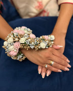 Artificial Floral Bracelet – Blush Pink, White & Silver