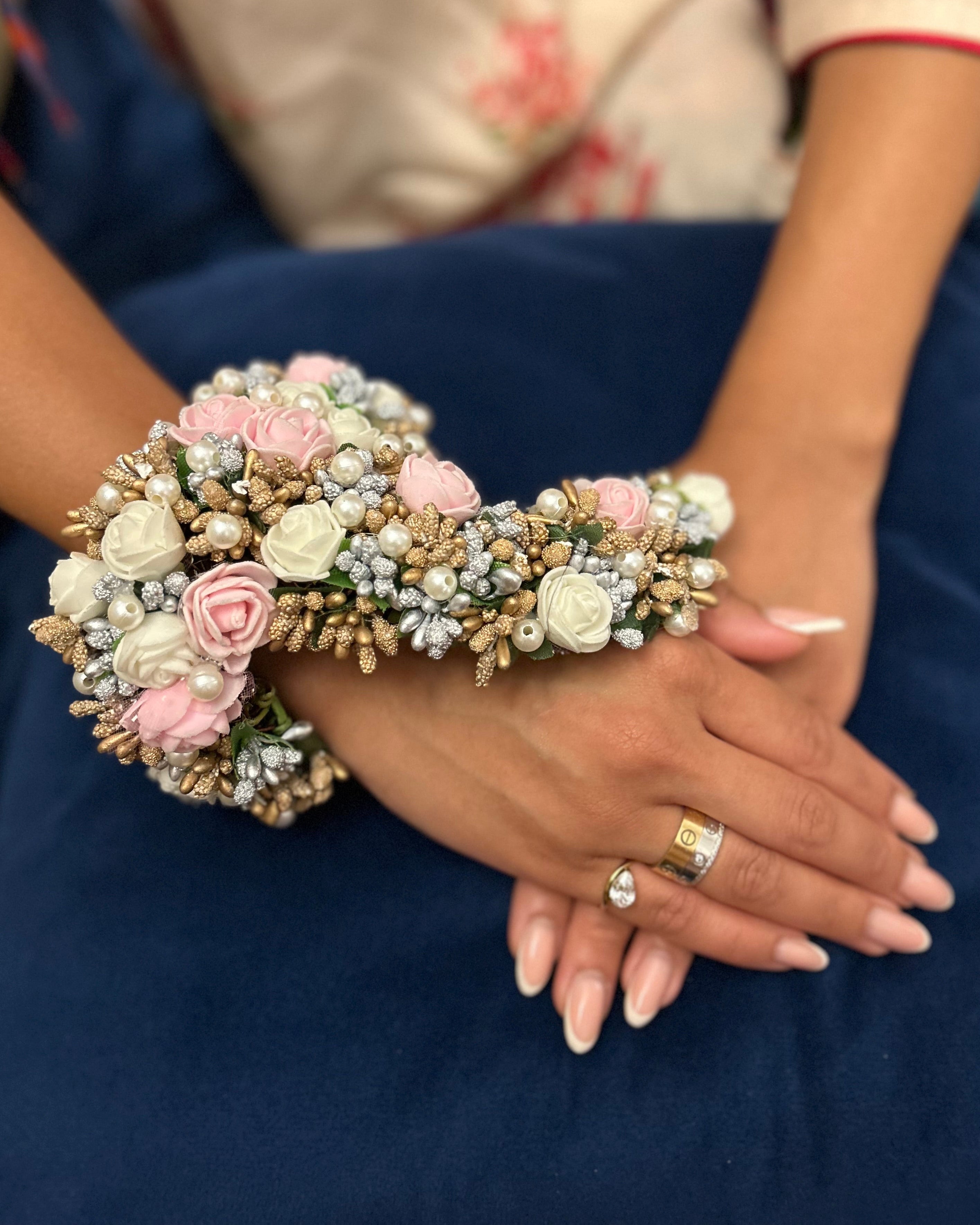 Artificial Floral Bracelet – Blush Pink, White & Silver