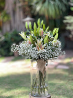 Lily & Gypsophila Hand Tied Jute Bouquet
