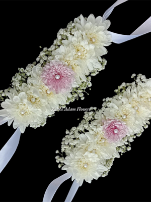 White & Pink Chrysanthemum Floral Gajra Pair